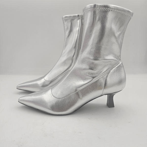 Abound Erinn Silver Metallic Pointy-Toe Kitten Heel Boots NWOB Size 8 - Picture 6 of 12